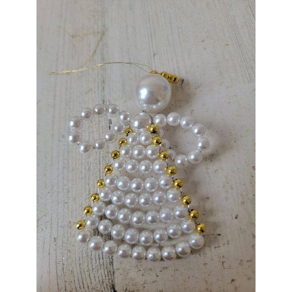 White beaded angel cherub halo ornament xmas decor